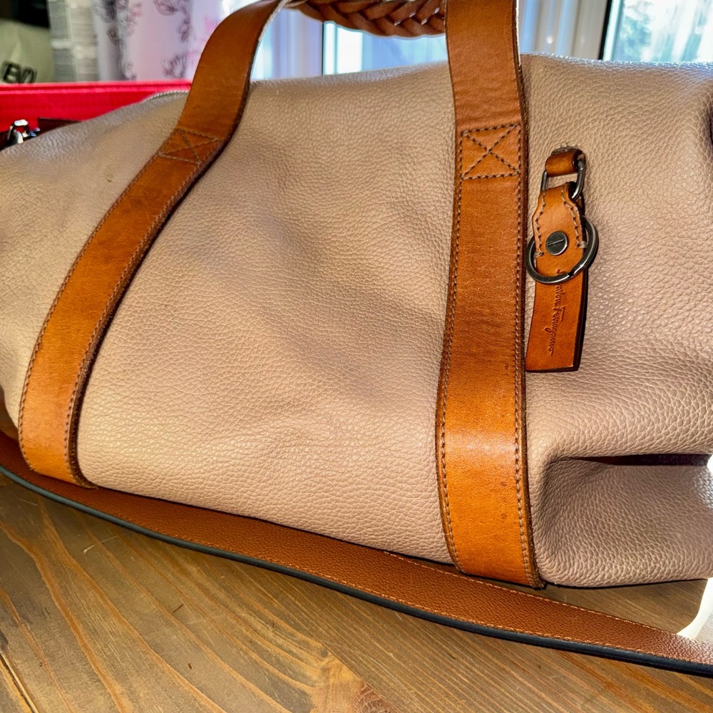 Salvatore Ferragamo Beige and Brown Tote Bag oversized.